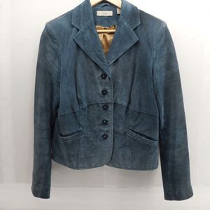 VTG i.e. Suede Leather Jacket Blazer Women's M Green Button Front Lined Y2K EUC‎